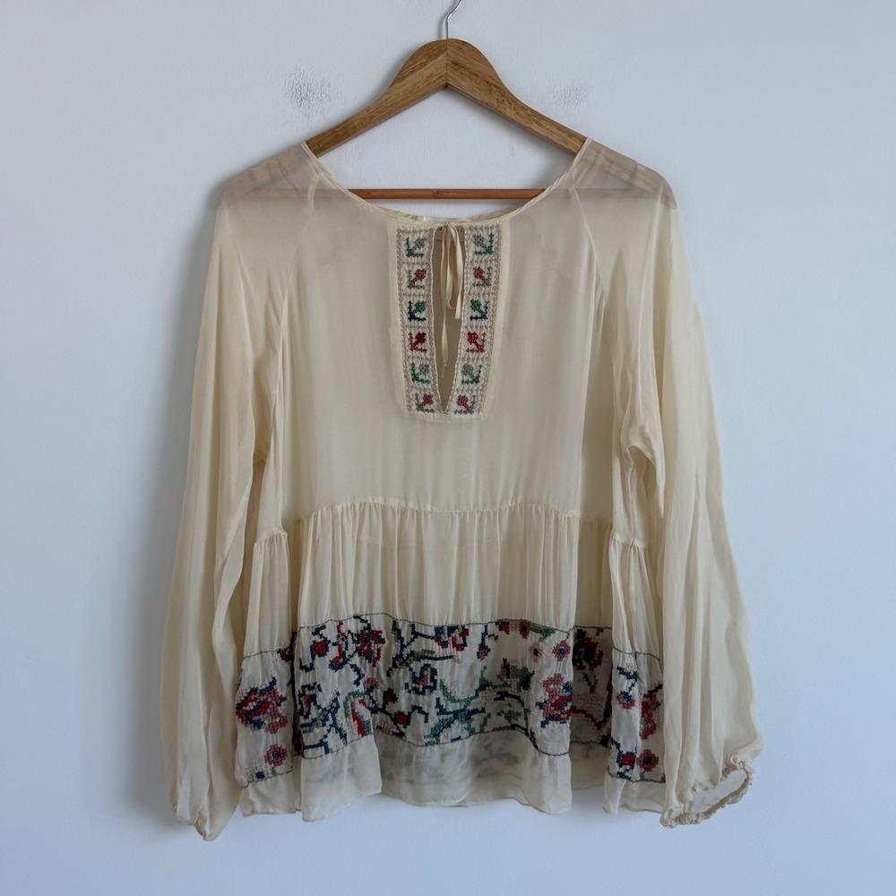 Johnny Was 4LoveAndLiberty Silk Embroidered Blouse Size Medium